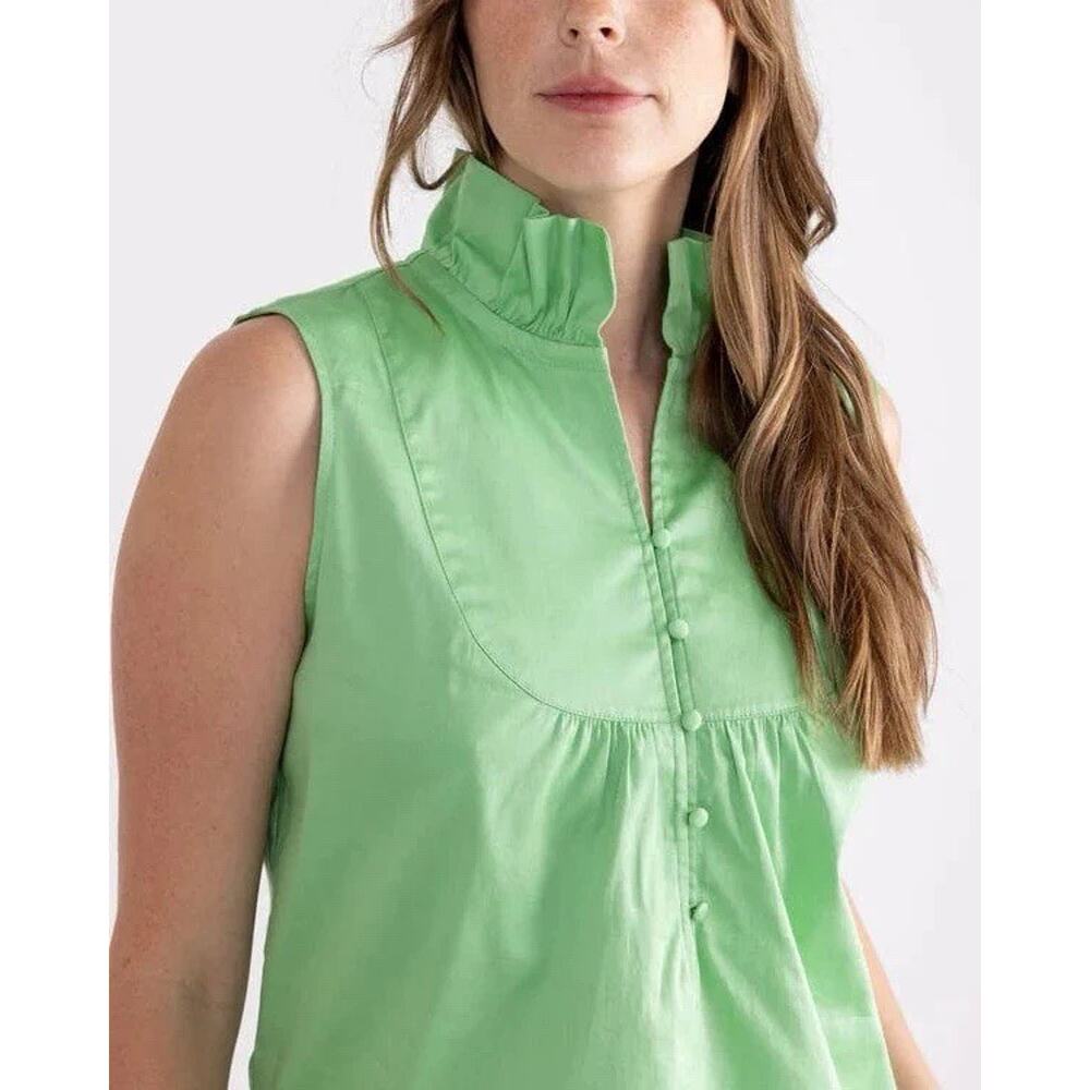 S’edge Heidi Green Ruffle Neck Sleeveless Tank Blouse M